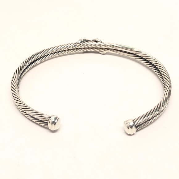David Yurman Diamond X Double Cable Cuff Bracelet .925 / 18K - Picture 7 of 11